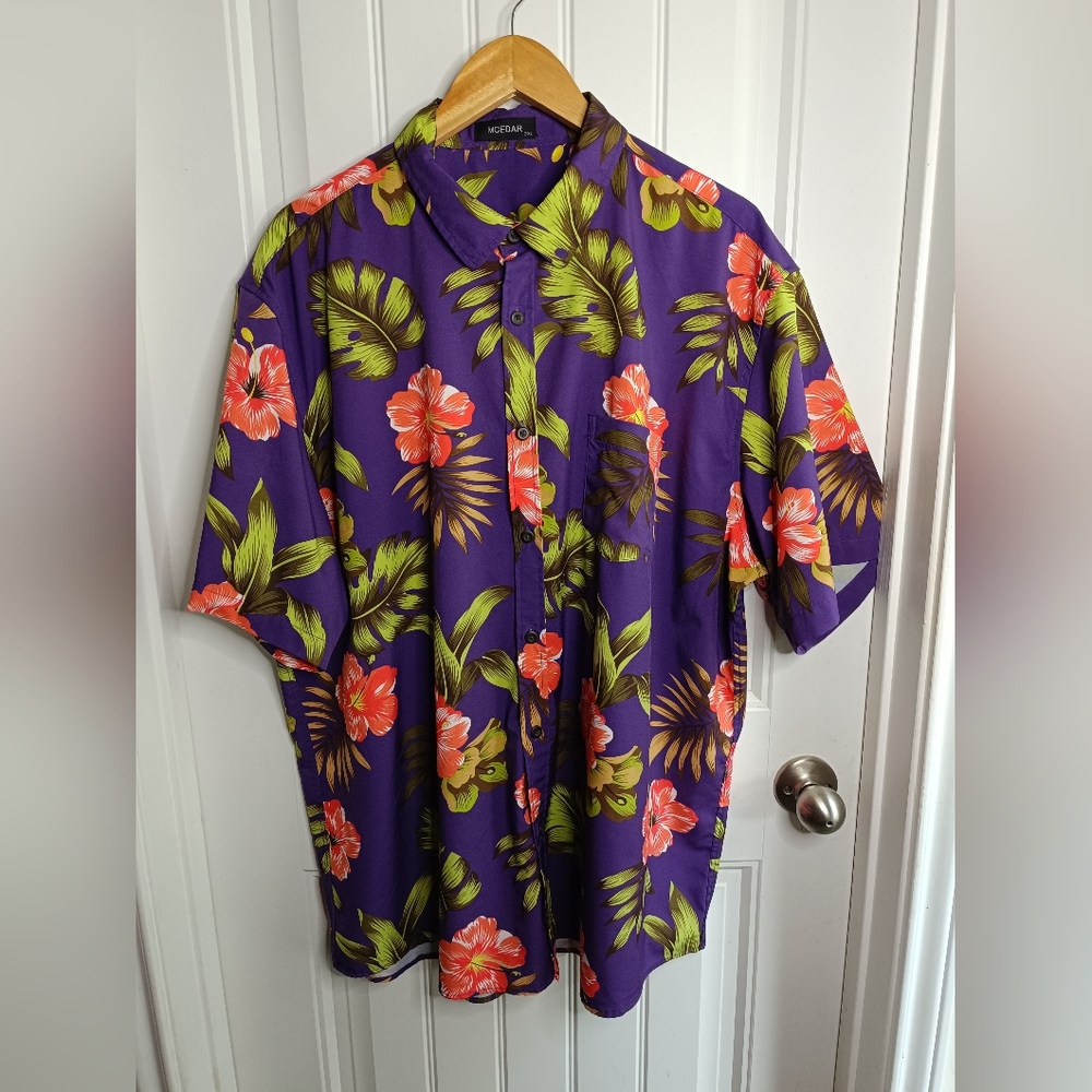 2XL Purple Hawaiian Shirt Beach Travel Islander Hibiscus Festival Party *Flawed